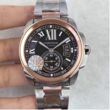 Calibre de Cartier W7100036 42MM Acier inoxydable & Or rose Cadran noir