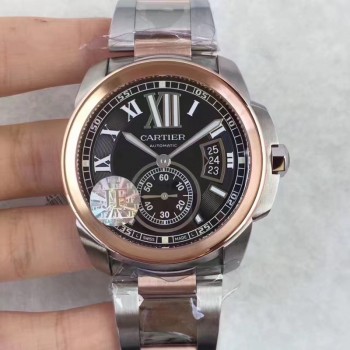 Calibre de Cartier W7100036 42MM Acier inoxydable & Or rose Cadran noir