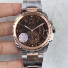 Calibre de Cartier W7100036 42MM Acier inoxydable & Or rose Cadran brun