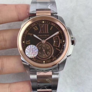 Calibre de Cartier W7100036 42MM Acier inoxydable & Or rose Cadran brun