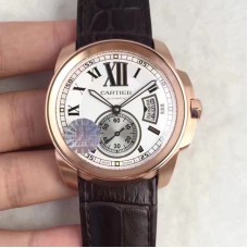 Calibre de Cartier W7100039 42MM Or rose Cadran blanc