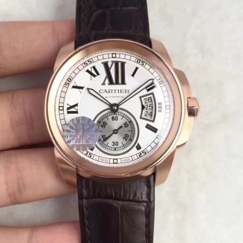 Calibre de Cartier W7100039 42MM Or rose Cadran blanc