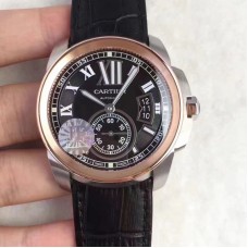 Calibre de Cartier W7100039 42MM Acier inoxydable & Or rose Cadran noir