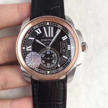 Calibre de Cartier W7100039 42MM Acier inoxydable & Or rose Cadran noir