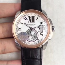 Calibre de Cartier W7100039 42MM Acier inoxydable & Or rose Cadran blanc