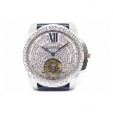 Calibre de Cartier Tourbillon Acier inoxydable & Diamants Cadran blanc Tourbillon 