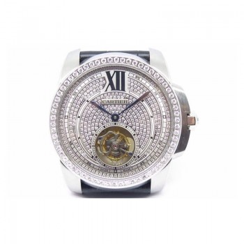 Calibre de Cartier Tourbillon Acier inoxydable & Diamants Cadran blanc Tourbillon 