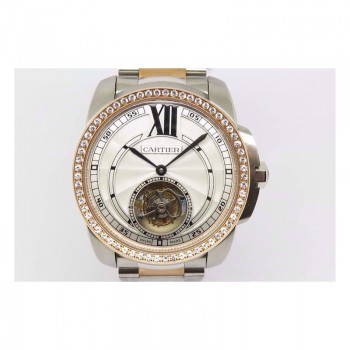 Calibre de Cartier Tourbillon Acier inoxydable & Or rose Cadran blanc Tourbillon 