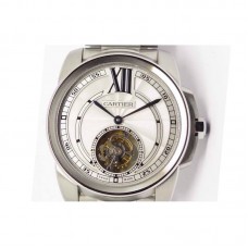 Calibre de Cartier Tourbillon Acier inoxydable Cadran blanc Tourbillon 