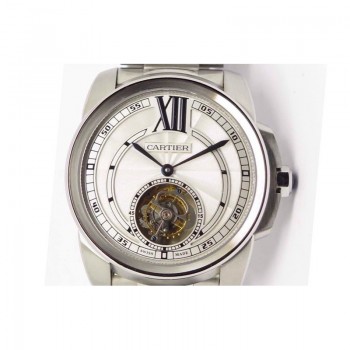 Calibre de Cartier Tourbillon Acier inoxydable Cadran blanc Tourbillon 