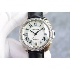 Cartier Cle 40MM Acier inoxydable & Diamants Cadran blanc