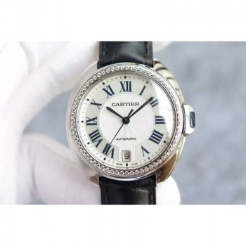 Cartier Cle 40MM Acier inoxydable & Diamants Cadran blanc