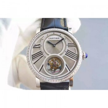 Cartier Rotonde Tourbillon Acier inoxydable & Diamants Cadran blanc Tourbillon 