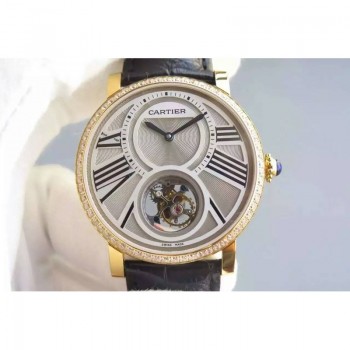 Cartier Rotonde Tourbillon Or jaune & Diamants Cadran blanc Tourbillon 