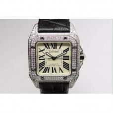 Cartier Santos 100 39MM Acier inoxydable & Diamants