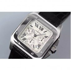 Cartier Santos 100 Chronograph Acier inoxydable Cadran blanc