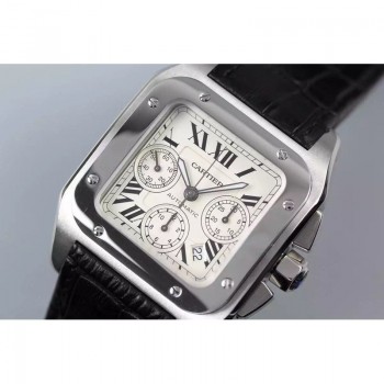 Cartier Santos 100 Chronograph Acier inoxydable Cadran blanc