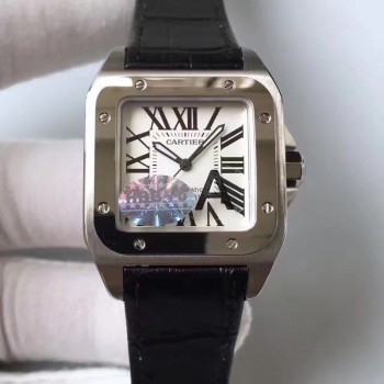 Cartier Santos 100 Medium Taille W20106X8 Acier inoxydable Cadran blanc