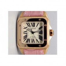 Cartier Santos 100 MidTaille Or rose Cadran blanc