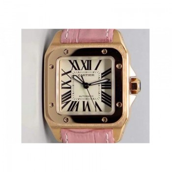 Cartier Santos 100 MidTaille Or rose Cadran blanc