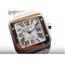 Cartier Santos 100 MidTaille Acier inoxydable & Or rose Cadran blanc