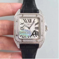 Cartier Santos 100 WM501751 Acier inoxydable & Diamants Cadran argenté