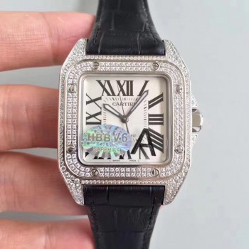 Cartier Santos 100 WM501751 Acier inoxydable & Diamants Cadran argenté