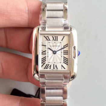 Cartier Tank Anglaise Dames W5310022 GS Acier inoxydable Cadran argenté Quartz 