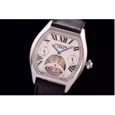 Cartier Tortue Tourbillon Acier inoxydable Cadran blanc Tourbillon 