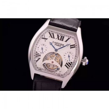 Cartier Tortue Tourbillon Acier inoxydable Cadran blanc Tourbillon 