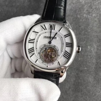 Drive de Calibre de Cartier Tourbillon W4100013 Acier inoxydable Cadran blanc