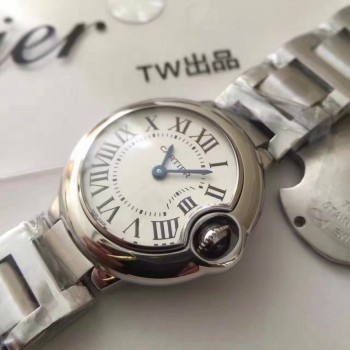 Ballon Bleu De Cartier W69010Z4 28MM Acier inoxydable Cadran blanc Quartz 