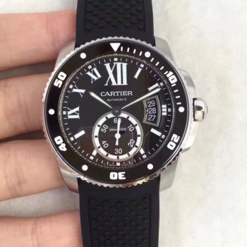 De Cartier Diver W7100056 42MM Acier inoxydable Cadran noir