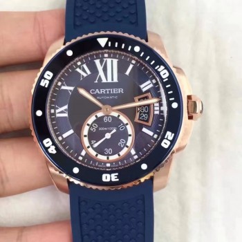 De Cartier Diver WGCA0010 42MM Or rose Cadran bleu