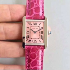 Cartier Tank Solo Dames W5200000 24MM x 31MM Acier inoxydable Cadran rose Quartz 