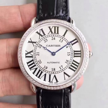 Ronde Luis Cartier WR000551 36MM Acier inoxydable & Diamants Cadran blanc