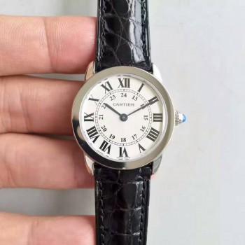 Ronde Solo De Cartier Dames W6700155 29MM Acier inoxydable Cadran blanc Quartz 