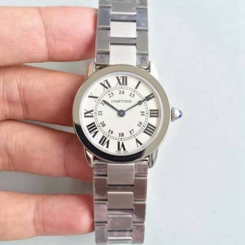 Ronde Solo De Cartier Dames W6701004 29MM Acier inoxydable Cadran blanc Quartz 