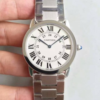 Ronde Solo De Cartier W6701005 36MM Acier inoxydable Cadran blanc Quartz 