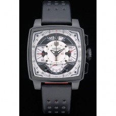 Tag Heuer Monaco Bracelet en cuir perforé noir-rouge Cadran blanc 80307