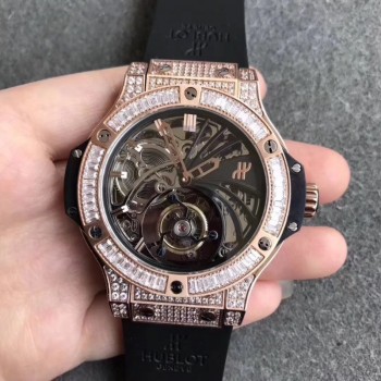 Réplique Hublot Big Bang Tourbillon cadran squelette en or rose diamant