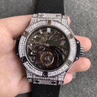 Réplique Hublot Big Bang Tourbillon en acier inoxydable cadran squelette en diamant