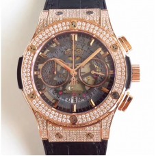 Réplique Hublot Classic Fusion Aerofusion 525.OX.0180.LR.1704 Cadran Squelette Noir Or Rose Diamants