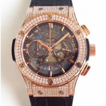 Réplique Hublot Classic Fusion Aerofusion 525.OX.0180.LR.1704 Cadran Squelette Noir Or Rose Diamants