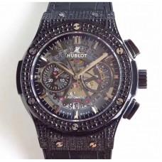 Réplique Hublot Classic Fusion Aerofusion Black Magic 525.CM.0170.RX Ceramic Diamonds Black Skeleton Dial