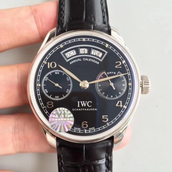 Réplique IWC Portugieser IW503502 du calendrier annuel en acier inoxydable avec cadran noir