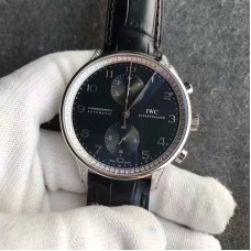 Réplique IWC Portugieser Chronographe IW371447 Cadran Noir Diamants En Acier