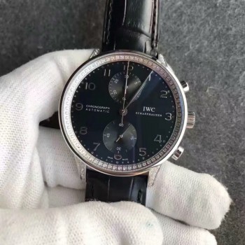 Réplique IWC Portugieser Chronographe IW371447 Cadran Noir Diamants En Acier