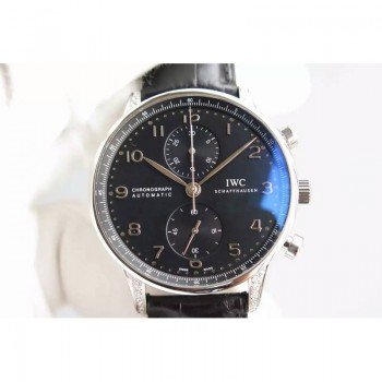 Réplique IWC Portuguese Chronographe Acier Inoxydable Diamants Cadran Noir