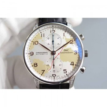 Réplique IWC Portuguese Cadran blanc pour carte en acier inoxydable avec chronographe